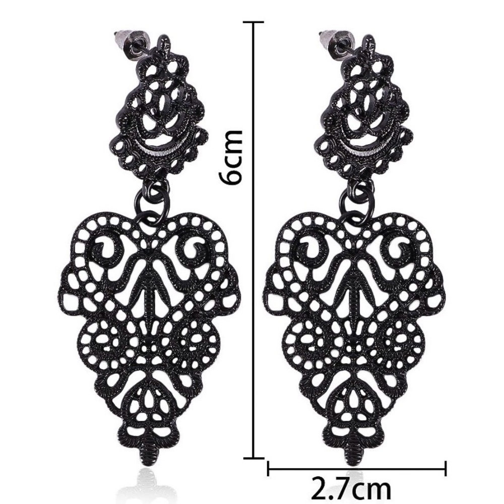 Black Lace Statement Drop Earrings - Picture 8 of 9